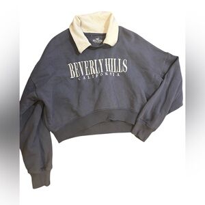 Hollister 90s y2k style coastal prep Oversized blue Crop collared Sweatshirt